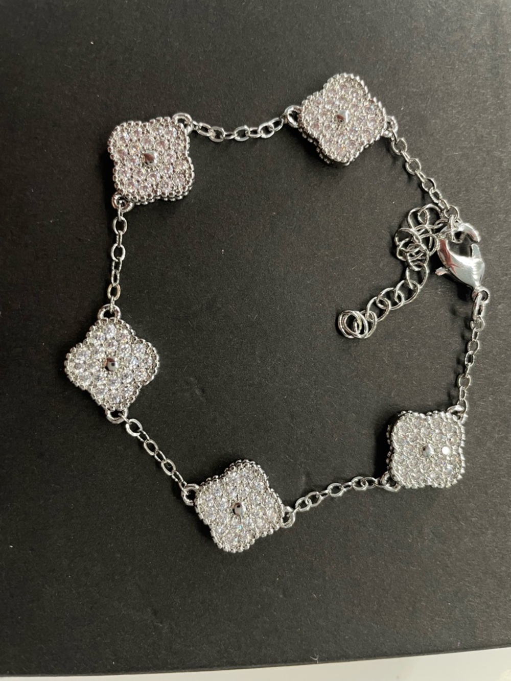 Stunning Silver Pavé Clover Link Bracelet 7 to 9 inches- Women's Jewelry
